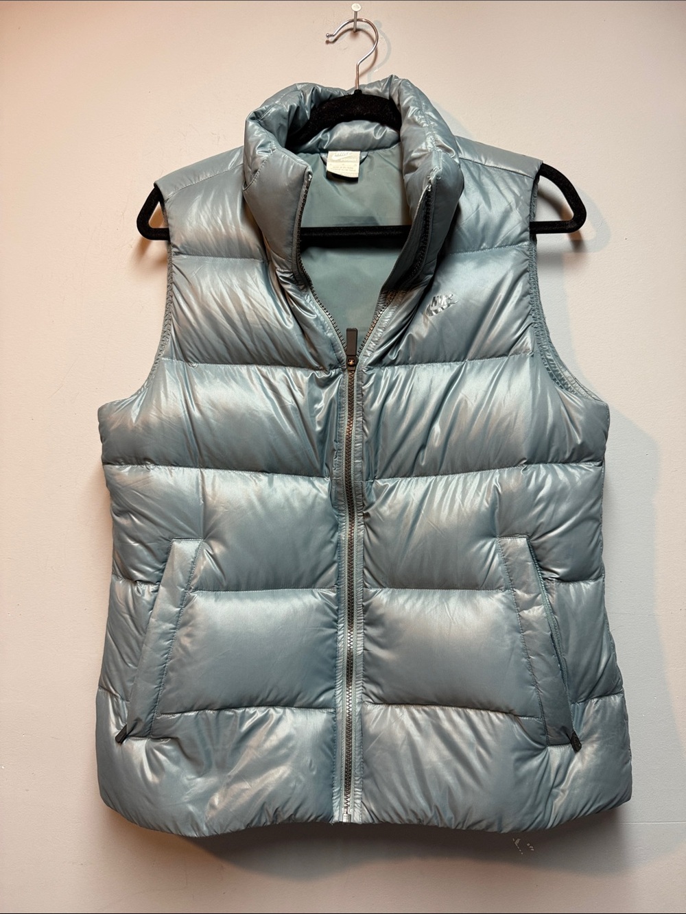 Nike Women's Light Blue Metallic Puffer Vest